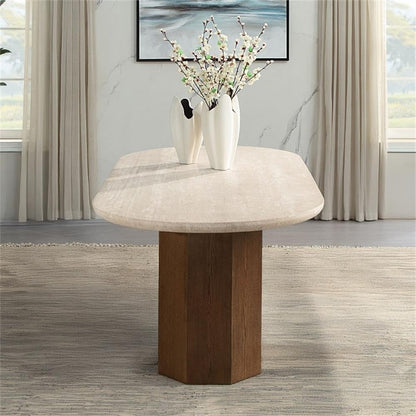 Acme Leonardo Dining Table in Travertine Top & Dark Oak