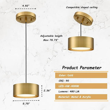 LED Gold Pendant Lights Fixture Mini Pendant Lights for Kitchen Island Over Sink Bedroom Bathroom Dining Room
