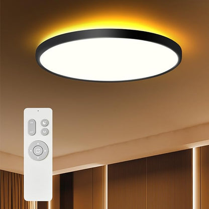 ocioc 18inch Ceiling Light with Remote Control, 40W LED Flush Mount Light Fixture with 2000K Backlight, 3000K-6500K Light Changing, Brightness Adjustable Close to Ceiling Lights Fixture Black
