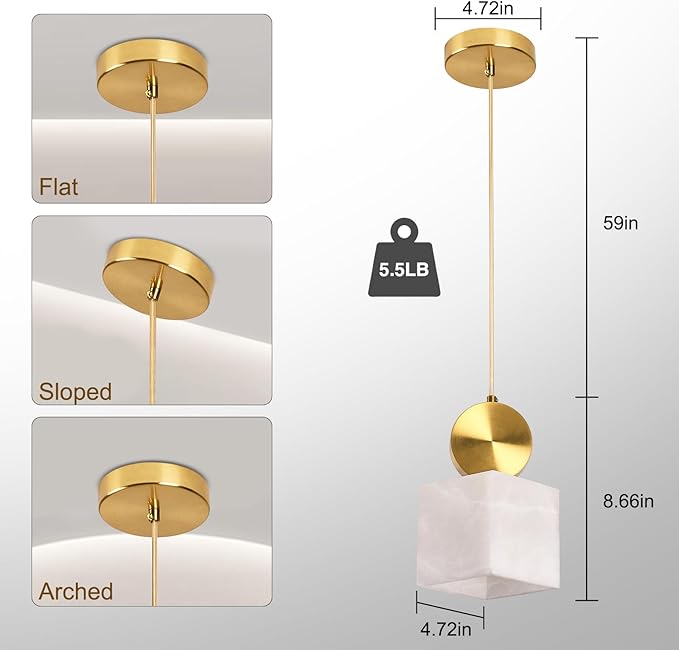 Natural Alabaster Pendant Lights Kitchen Island, White Pendant Light Fixtures, Light Pendan Marble Shade, for Bedroom Bathroom Dining Room Living Room (Bulbs INCL)