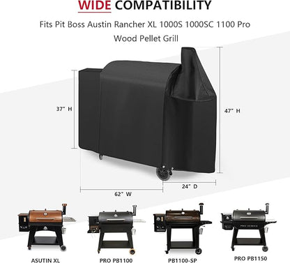 Grill Cover for Pit Boss Austin XL,Rancher XL,1000/1100/1150 Series,Z Grill 1000 Series,All-Weather Outdoor Heavy Duty 600D Waterproof Pitboss Smoker Cover for 1000SC,1000Sq,1000SC2 Pellet Grill,Black