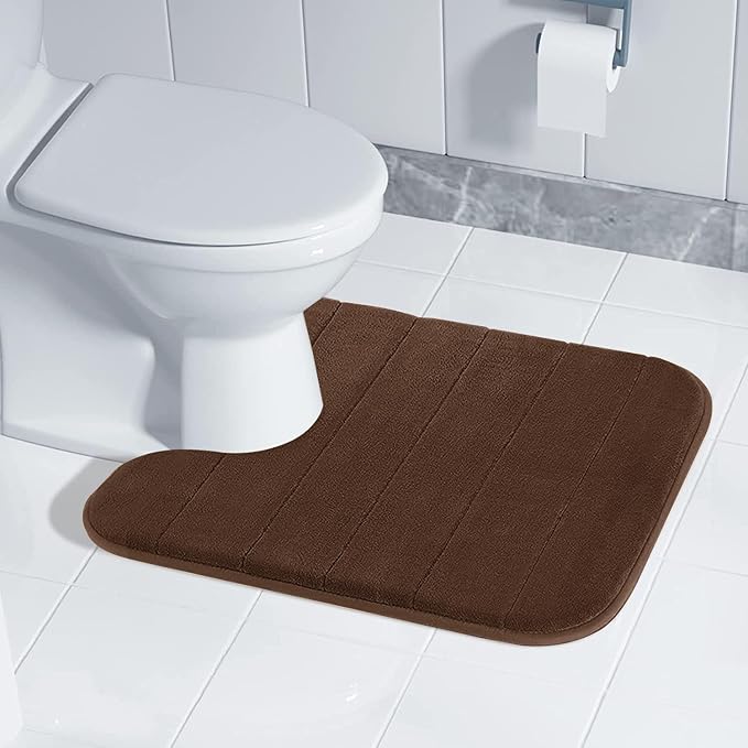 Yimobra Memory Foam Toilet Bath Mat U-Shaped, Soft and Comfortable, Super Water Absorbent, Non-Slip, Machine Wash and Easy to Dry for Bathroom Commode Contour Rug, 24 X 20 Inches, Brown