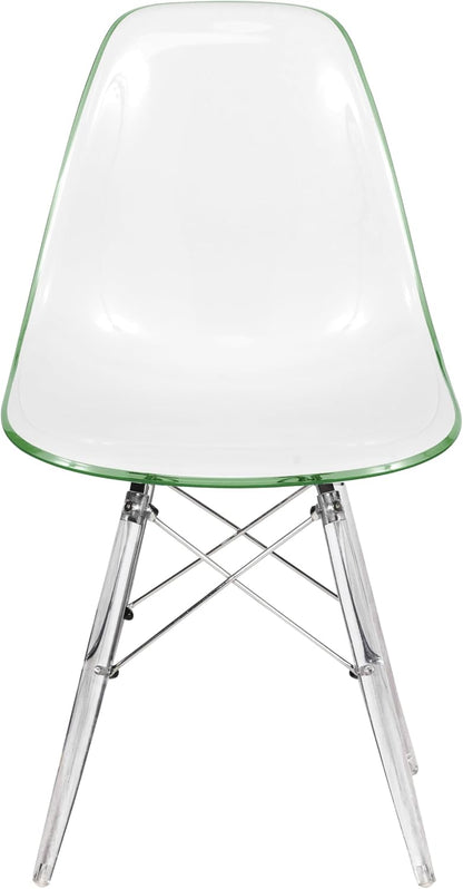 LeisureMod Cresco Modern Molded Dining Chair, Chrome-Plated Eiffel Base and Acrylic Support Legs Ergonomic Curved Seat Accent Side Chair for Living Room, Offices, Cafes, White Green