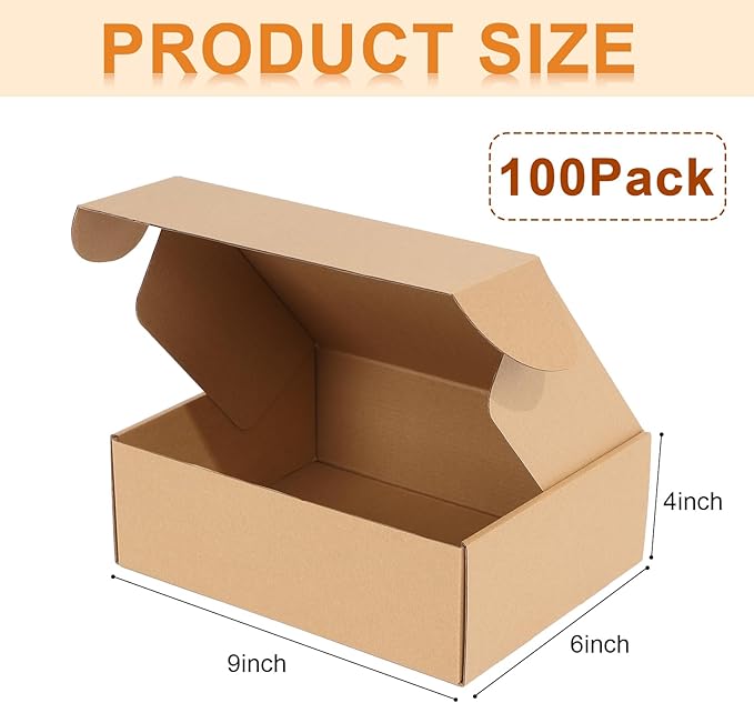 Qilery 100 Pcs Shipping Boxes Cardboard Gift Corrugated Cardboard Brown Boxes Mailer Packaging for Mailing Small Business Present (9 x 6 x 4 Inches)
