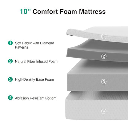 Novilla Queen Size Mattress, 10 Inch Queen Memory Foam Mattress with Breathable Comfort Foam & Removable Cover Mattresses in a Box for Cool Touch & Pressure Relief Meduim Firm