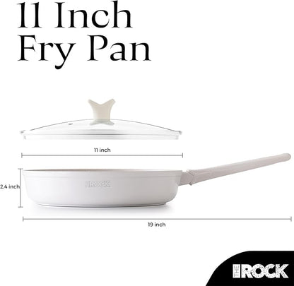 THE ROCK SOHO 11-Inch Non Stick Frying Pan with Lid–Nothing Sticks, Never Warps, Lasts Longer, Ceramic Non Toxic Skillet with Heat-Resistant Handle, PTFE PFOA&PFAS Free, Oven & Dishwasher Safe, Cream
