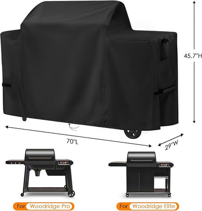 Grill Cover for Traeger Woodridge Pro/Elite, 600D Waterproof Cover for Traeger Woodridge Grill, Pellet Smoker Grill Covers Accessory, 68" L x 28" W x 46" H