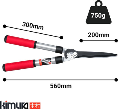 Kimura® Pro Heavy Duty Hedge Shears - Premium Garden Clippers with Patented Gearing Technology, Ultra Lightweight Aluminium Handles, Japanese SK5 Steel Blades, Ideal Shears for Gardening - 22" Trimmer