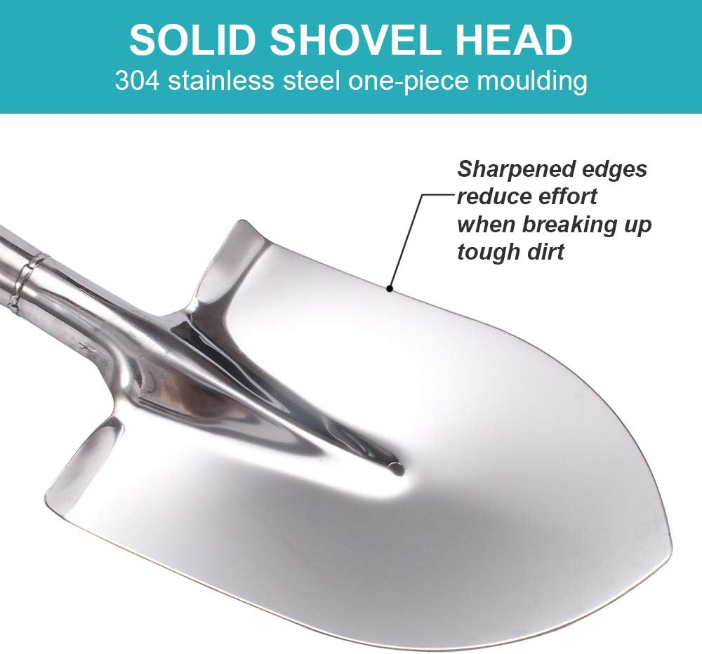 31.5 Inch Short Garden Shovel for Digging in The Yard, Round Point D Handle Shovel, All Stainless Steel Made