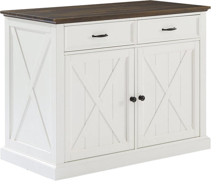 Crosley Furniture Clifton Kitchen Island with Storage Drawers and Shelves, Microwave Stand, Coffee Bar, Distressed White/Black