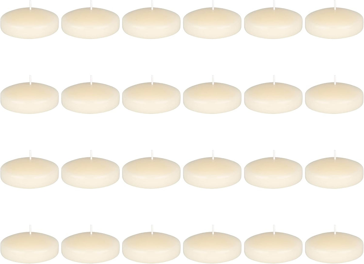 Mega Candles 24 pcs Unscented Ivory Floating Candles, Hand Poured Wax Candle 3 Inch Diameter, Home Décor, Wedding Receptions, Occasions, Festivities, Events, Meditations, Tranquility, Spa
