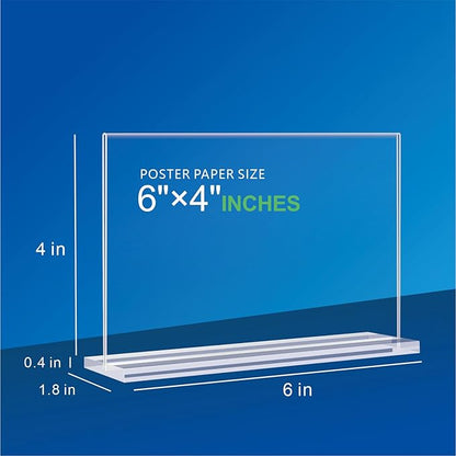 Acrylic Sign Holder 6x4 - 6 Pack Clear Tabletop Sign Holder Horizontal Plastic Picture Frames, Double Sided T Shape Display Stand Vendor Booth Display Items for Store,Restaurants,Hotels,Office