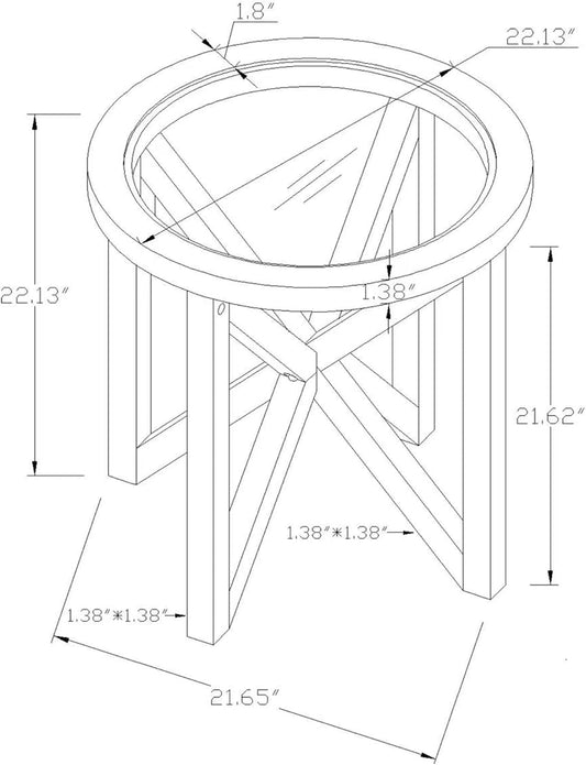 22 inch Round Side Table, Tempered Glass End Table with Solid Wood Base for Living Room, Black
