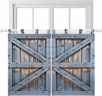Farmhouse Wood Grain Kitchen Curtains 45 Inch Length, Short Cafe Window Curtains Tab Top, Vintage Country Barn Gate Textured Light Filtering Window Treatments Tier Drapes 27.5"x45" 2 Panel