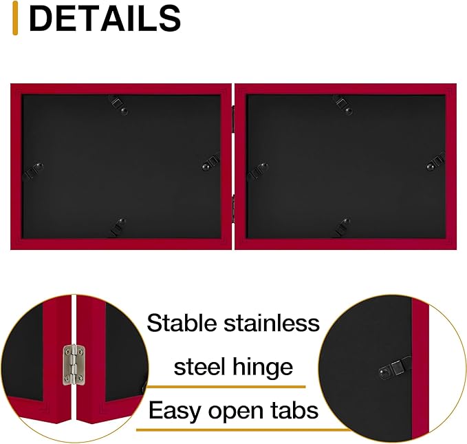 decorUhome Double 6x4 Picture Frame Horizontal, Engineered Wood Bifold Photo Frame with Plexiglass for Tabletop Display, 6x4, Red