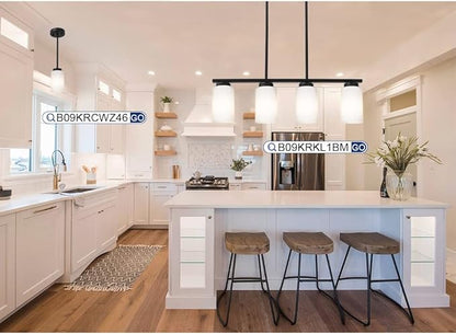 Farmhouse Dining Room Pendant Light Fixtures in Black Finish, 4-Lights Island Lighting with Opal White Glass Shades for Kitchen