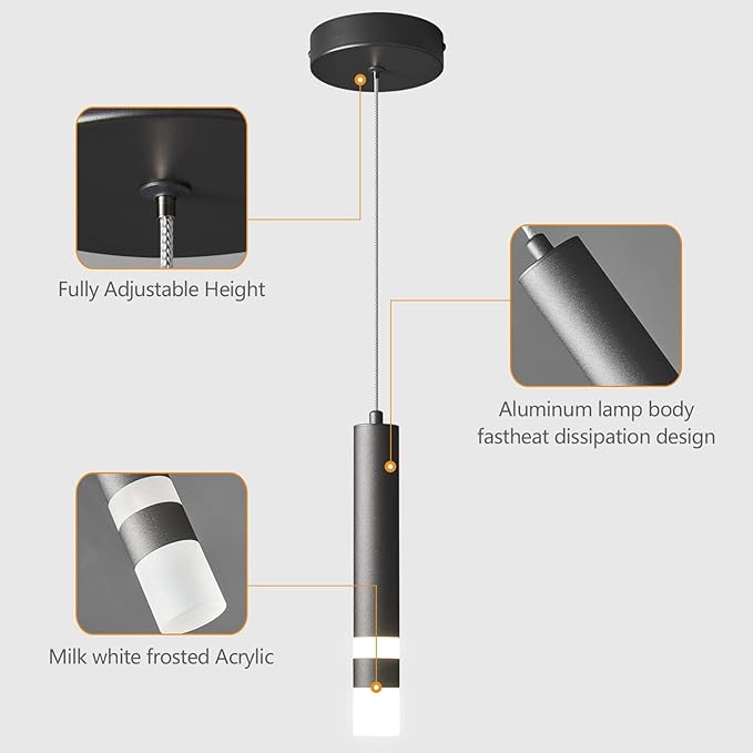 Modern Pendant Light Kitchen Fixture Dimmable LED Black Mini Pendant Lighting fo Kitchen Island Bedroom Bedside Table Small Pendant Lights (2-Pack)