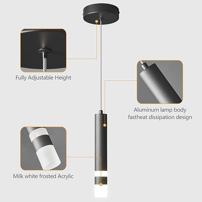 Modern Pendant Light Kitchen Fixture Dimmable LED Black Mini Pendant Lighting fo Kitchen Island Bedroom Bedside Table Small Pendant Lights (2-Pack)