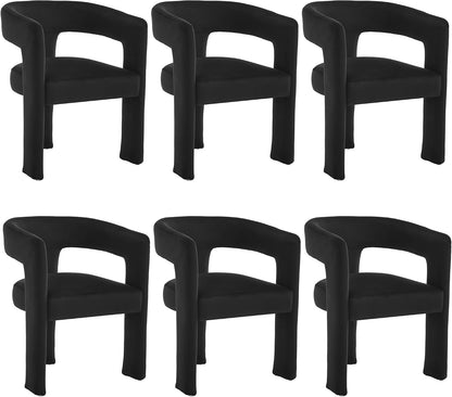 Modern Barrel Dining Chairs Set of 6, No Assembly Velvet Upholstered Dining Room Chairs with Open Back and 3 Legs, Comfy Accent Armchairs for Living Room/Bedroom/Kitchen/Reading, Black