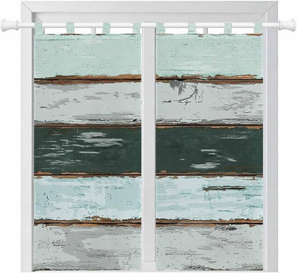 Blue Teal Bedroom Curtains 72 Inch Length, Window Curtains Tab Top, Vintage Wooden Retro Art Farmhouse Barns Light Filtering Window Treatments Drapes 52"x72" 2 Panel
