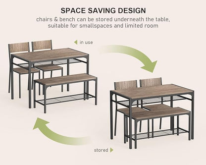 Gizoon Kitchen Table and 2 Chairs for 4 with Bench, 4 Piece Dining Table Set for Small Space, Apartment