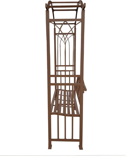 Brown Aluminum Garden Arbor Arch with 2-Seater Bench