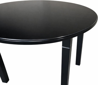 Modern 42 Inch Round Dining Table, Black Finish Solid Rubberwood