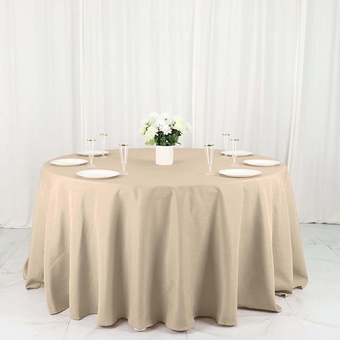 Efavormart Round Tablecloth, 132 Inch Stain & Wrinkle Resistant Washable Table Cloth, Decorative Polyester Fabric Table Cover for Banquet, Wedding, Dining- Nude Beige