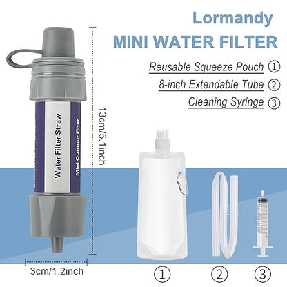 Personal Straw Water Filter - Water Filtration System, Straw Water Purification System, Portable Water Purifier - Outdoor Emergency Survival Gear for Hiking, Camping Accessories and Travel