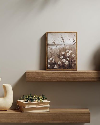InSimSea Framed Wall Art for Living Room Landscape Canvas Wall Decor Meadow with Flowers Vintage Paintings Classical Wildflower Field Scene Boho Floral Pictures Decor Gifts for Bathroom Bedroom 8x10in