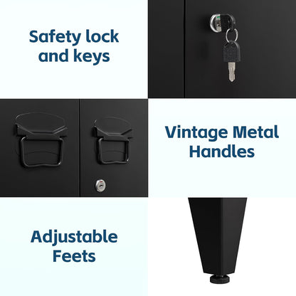 MIIIKO Metal Locker with 2 Doors, Metal Storage Sideboard Accent Cabinets for Kitchen, Pantry, Home Office and Garage
