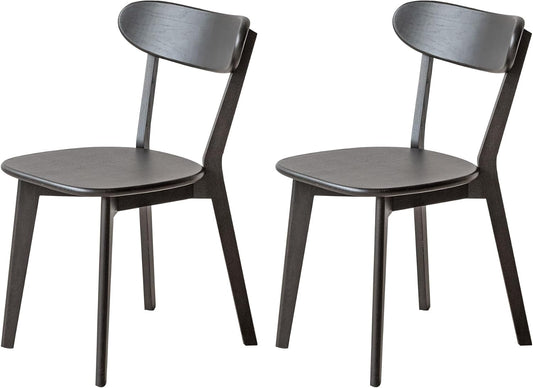 YESWOOD Oak Dining Chairs Set of 2, 100% Solid Wood Kitchen Chairs with Curved Backrest, Mid Century Modern & Farmhouse Side Chairs for Dining Room, Living Room, Study, Black