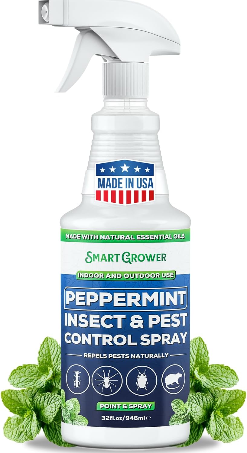 All Natural Peppermint Oil Insect & Pest Control Spray Repels Mice, Spiders, Ants, for Home, Indoor, Outdoor, Garden Maximum Strength Smart Grower Ready to Use 32 FL OZ