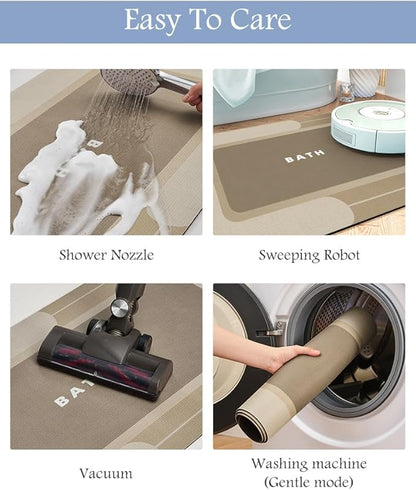 MontVoo-Bath Mat Rug Long Non Slip Super Absorbent Bathroom Runner Stain Resistant Quick Dry Thin Bathroom Mat Fit Under Door-17"x59",Beige
