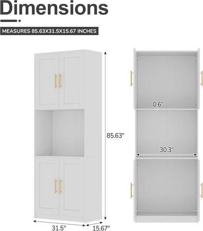 85" Kitchen Storage Cabinets,Corner Pantry Cabinet,Tall Bathroom Cabinet,Farmhouse Storage Cabinet with Countertops Suitable for Apartments/Dining Room/Small Spaces (2, White, 85" H)