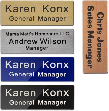 Custom Engraved Name Tag Badge for Business Personalized Identification with Pin or Magnetic Backing Aluminum ID Badge (Bule/White, 1" x 3")