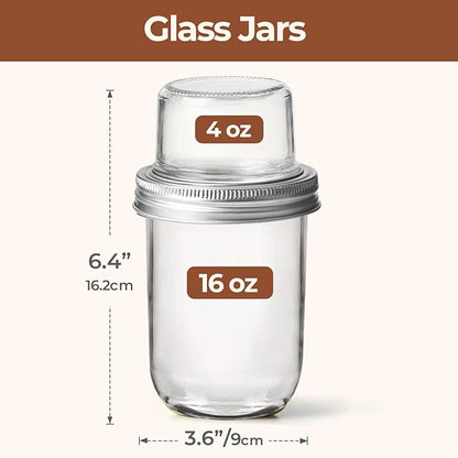 ComSaf 2-Pack 20 oz Overnight Oats Containers with Lids On-The-Go Dual-Laryer Yogurt Parfait Cups with Dry and Wet Separation Mason Jars for Chia Pudding Cereal Nut Fruit Meal Prep Salad