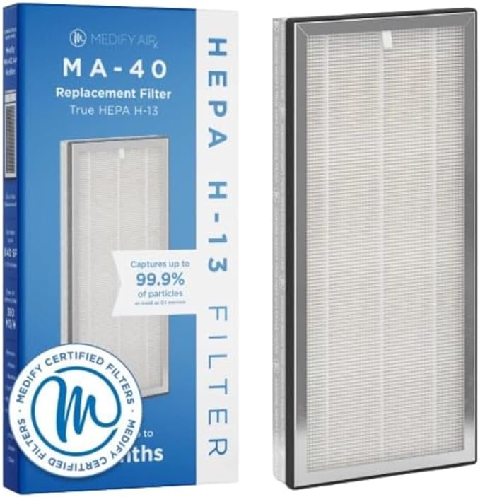 Medify Air MA-40 Genuine Replacement Filter | for Allergens, Wildfire Smoke, Dust, Odors, Pollen, Pet Dander | 3 in 1 with Pre-filter, H13 HEPA, and Activated Carbon | Removal to 0.1 Microns | 1-Pack