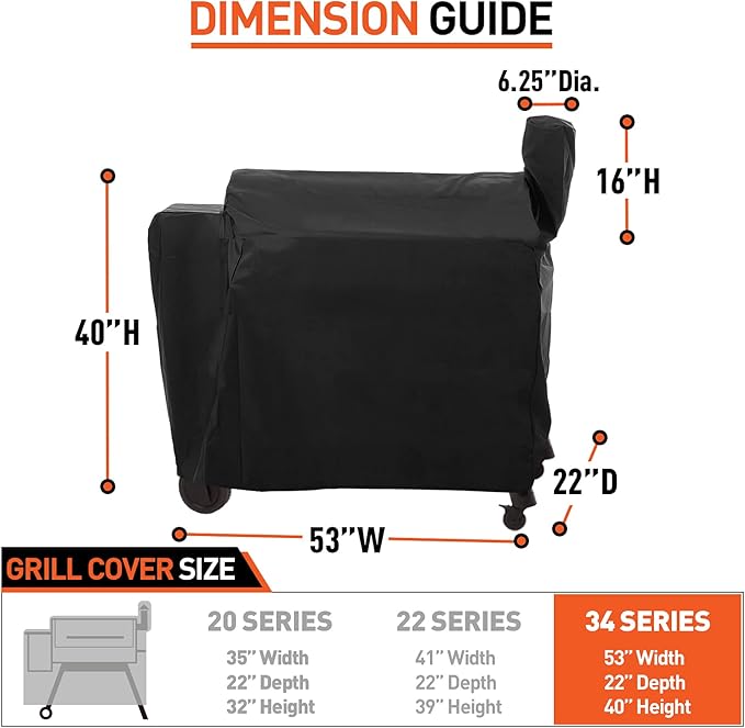 Waterproof Pellet Grill Cover Compatible with Traeger Pro 34 Series - Full Length Heavy Duty Wood Pellet Smoker Covers for Texas Elite, Pro 780, Outdoor Barbecue Grill Protector