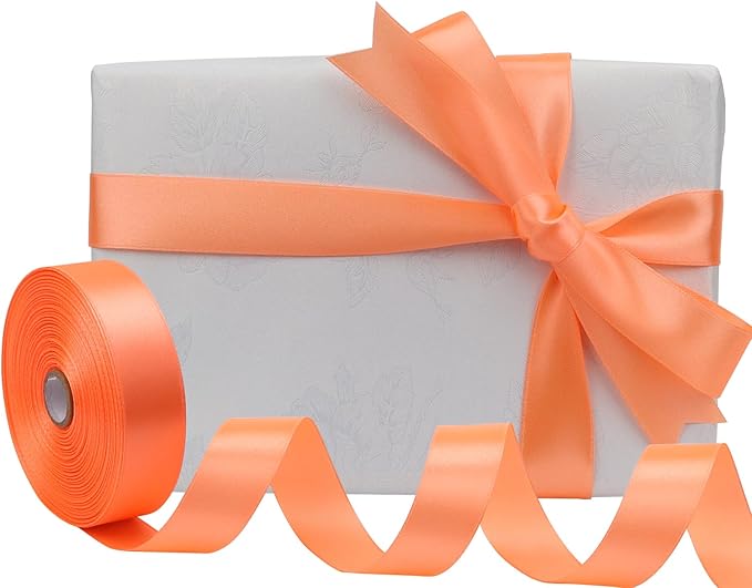 Orange Solid Satin Ribbon 1 Inch 50 Yards Solid Polyester Fabric Ribbon for Gift Wrapping Wedding Christmas Baby Shower Birthday Party Decoration Handmade Immortal Flower Craft