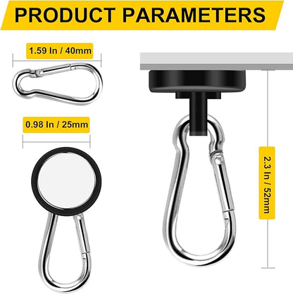 DIYMAG Black Magnetic Hooks, 110LBS Heavy Duty Neodymium Magnetic Hooks with Swivel Carabiner Hook,Great for Your Refrigerator and Other Magnetic Surfaces, Pack of 15
