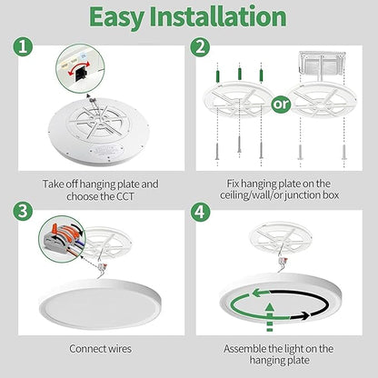 24 Inch Large LED Flush Mount Ceiling Light, 50W,5480LM, 3000K/4000K/6000K CCT Selectable,White Round Flat Panel Low Profile Ceiling Light Fixtures for Hallway, Kitchen, Bedroom, Laundry Room