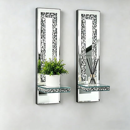 Pibeyer Mirrored Candle Sconces with Acrylic Diamond, Crushed Diamond Wall Candle Holders, Home Decor