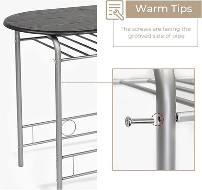 VINGLI 3 Piece Dining Set,Small Kitchen Table Set for 2,Breakfast Table Set,Kitchen Wooden Table and 2 Chairs for Small Space/Dining Room/Apartment,Metal Frame,Wine Rack,Sliver&Black