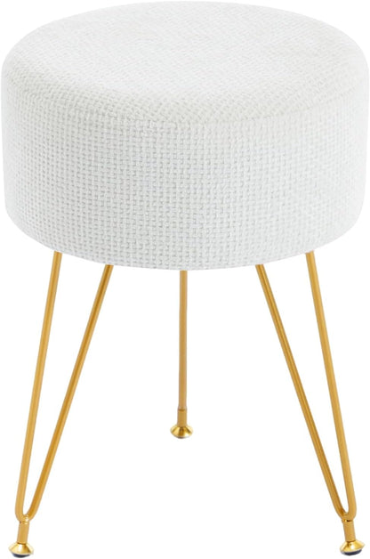 DUMOS Vanity Stool, Velvet Vanity Chair for Makeup Room, Round Ottoman Foot Rest with Gold Metal Legs, Makeup Dressing Table Seat for Bedroom, Living Room, Entryway, Beige