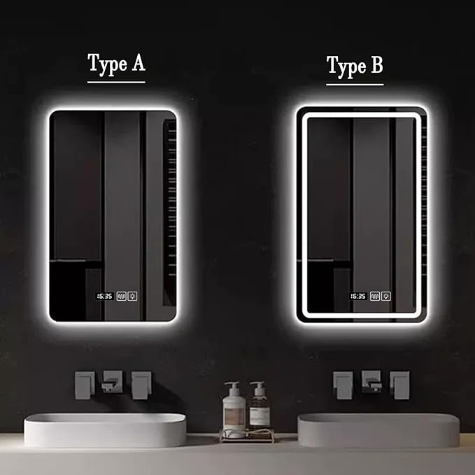 Bathroom Mirror with LED Lights, Backlit Illuminated Bathroom Mirror Wall Mounted Multifunction Vanity Mirror with 3 LED Light Color Dimmable and Demister Pad,(A,H60*W80CM/H23.6*W31.4IN)