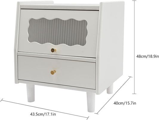 Gdrasuya10 White Solid Oak Wood Nightstand with 2 Drawers, Mid-Century Modern Night Stand Bedside Table Square Small Nightstand End Table Side Table for Bedroom Living Room