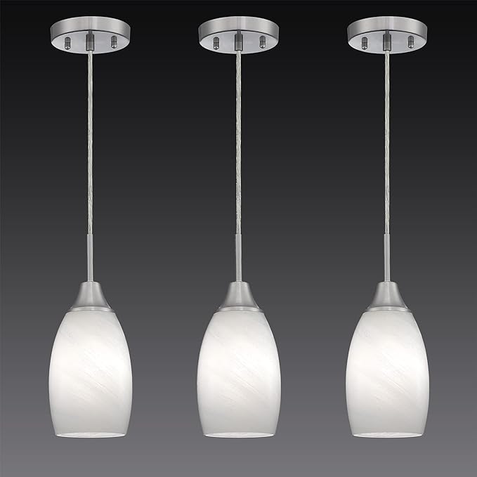 Mini Glass Pendant Light 4.72" White Glass Pendant Lights 3-Pack Handblown White Art Oval Glass Hanging Pendant Light for Kitchen Island Dining Room Living Foyer Hallway Entry