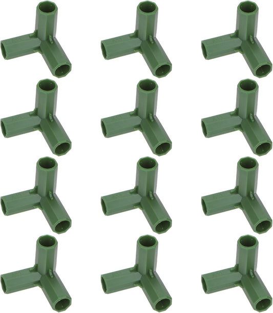 12 Pcs 11mm Greenhouse Frame Building Connectors, 3 Way Right Angle Pipe Fitting for Grape Trellis/Sunscreen Shed/Gardening Plant Stakes, Greenhouse Accessories [Green]