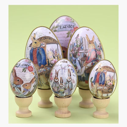 Small Easter Egg Shaped Tin - 2.5" Pocket-Sized Bunny Metal Egg, Mini Portable Pill & Trinket Case, Adorable Easter Party Favor